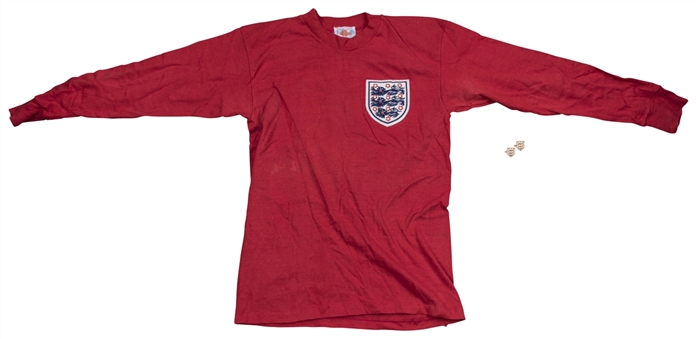 1960s Bobby Charlton Match Worn England National Football Team Red Shirt With Pair of Cufflinks (100% Authentic LOA)